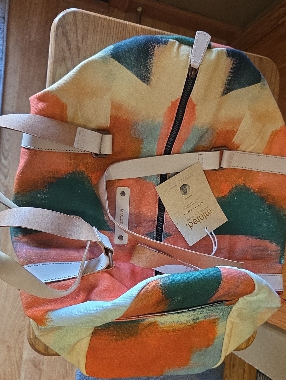 Multicolor Canvas Tote Bag with Leather Straps